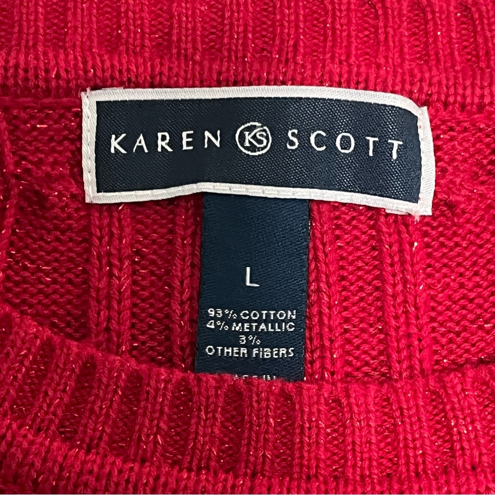 Karen Scott Red Cable Knit Sweater Size L - Picture 8 of 10